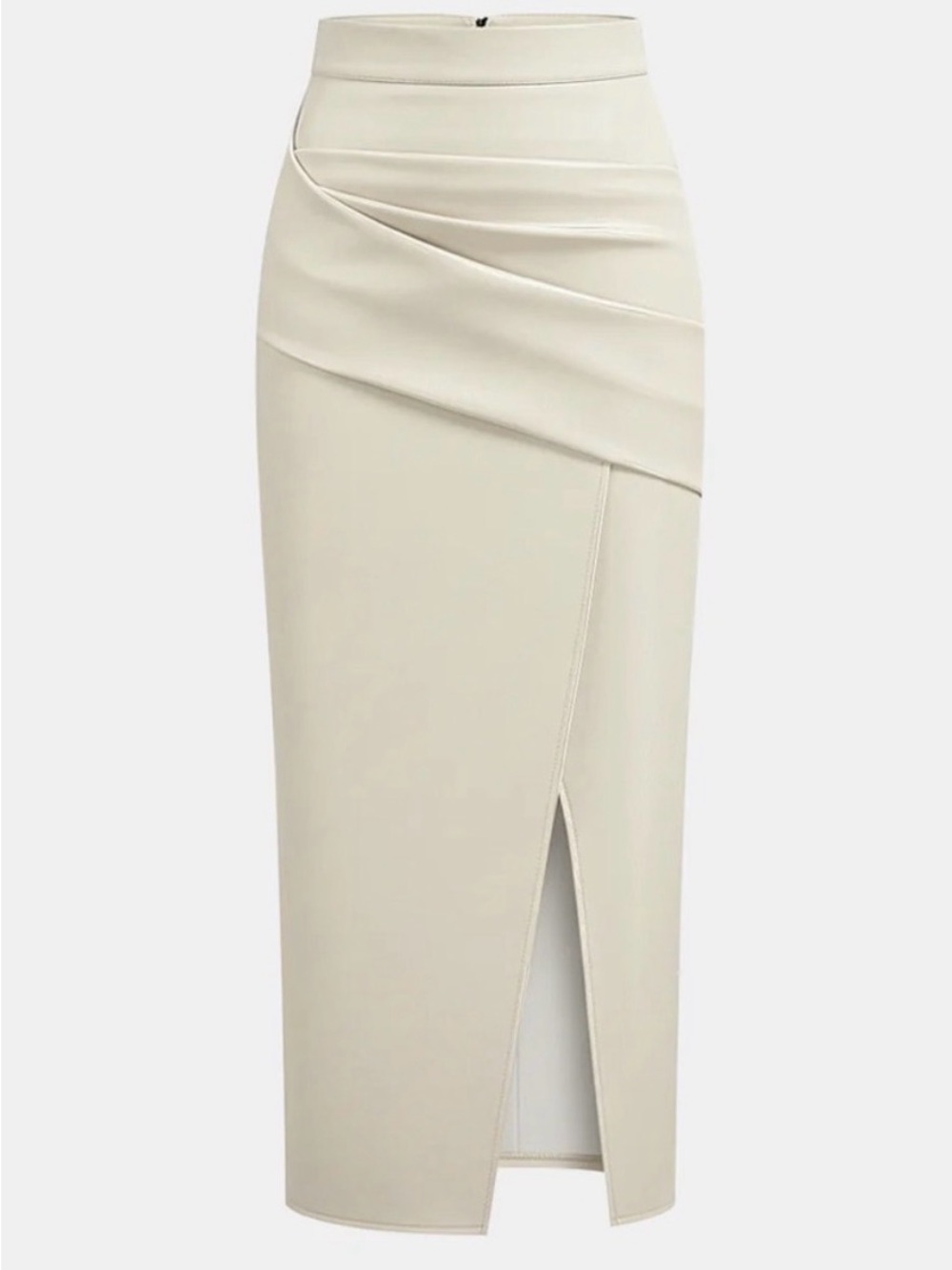 Commense Ruched Slit PU Leather Bodycon Midi Skirt - new with tags